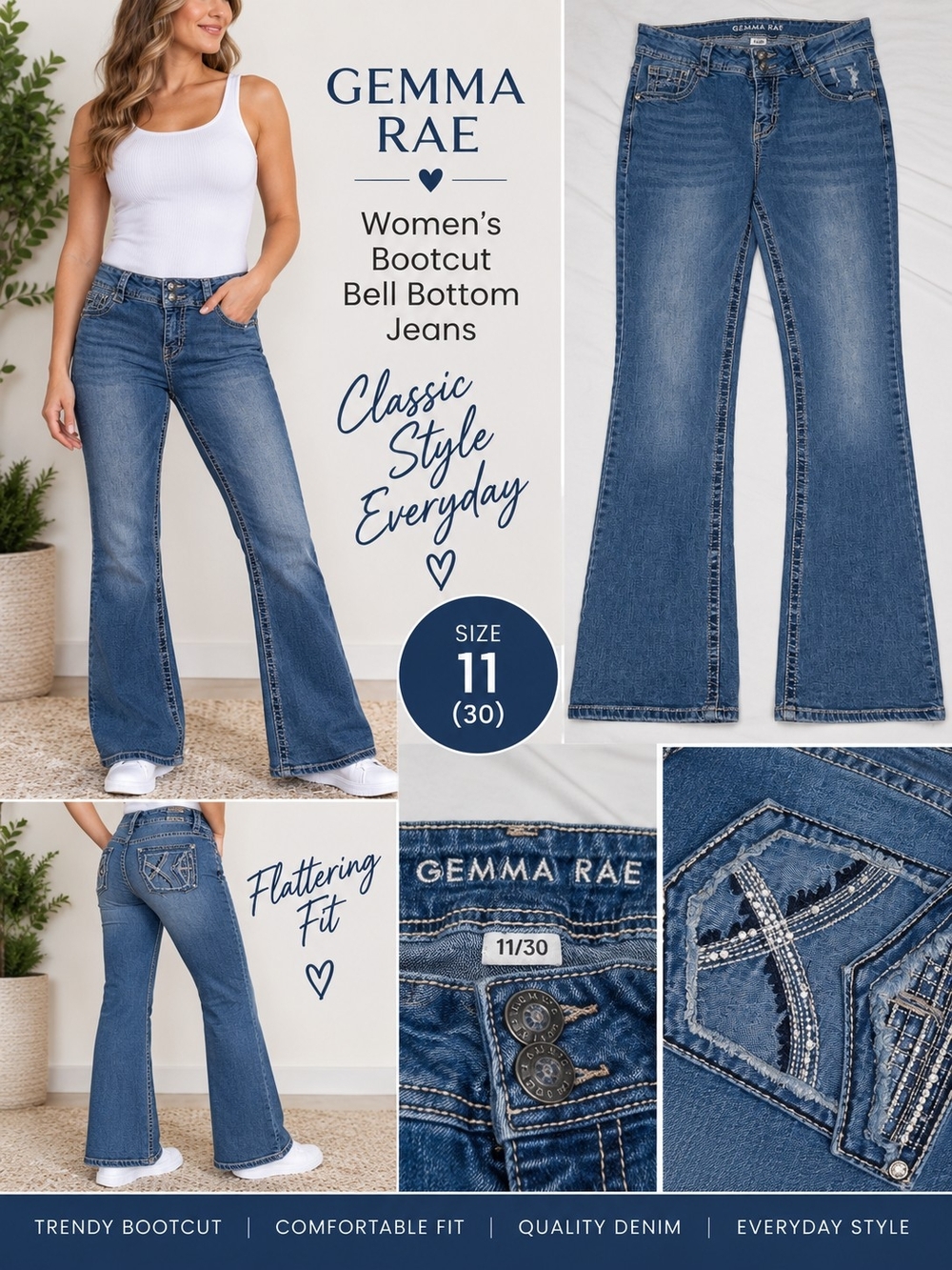 Gemma rae women's size 11 (30) bell bottom bootcut Denim jeans #33